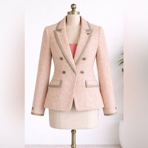 Tommy Hilfiger Tweed Double-Breasted Blazer Size 2 – Pink Cream Jacket